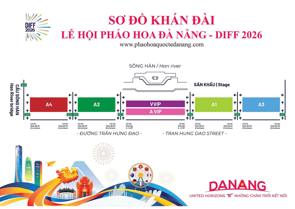 Sơ đồ Khán đài pháo hoa Đà Nẵng 2026